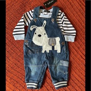 NWT Puppy Jean Jumpsuit Overalls with Black & White Striped Long Sleeve 6m